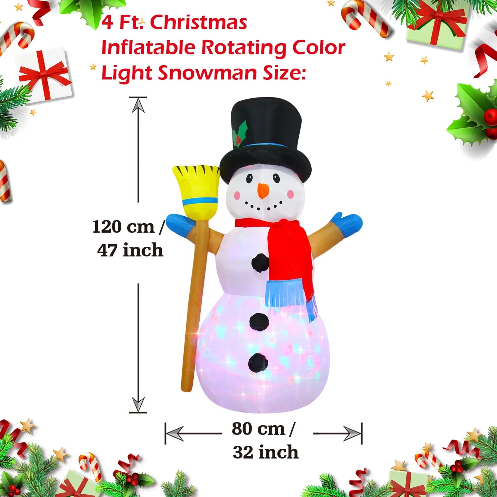 Christmas Inflatable Decorations - Branch Snowman, Santa Claus, Gingerbread Man, Gift Bag Snowman LED Light Lawn Decorations