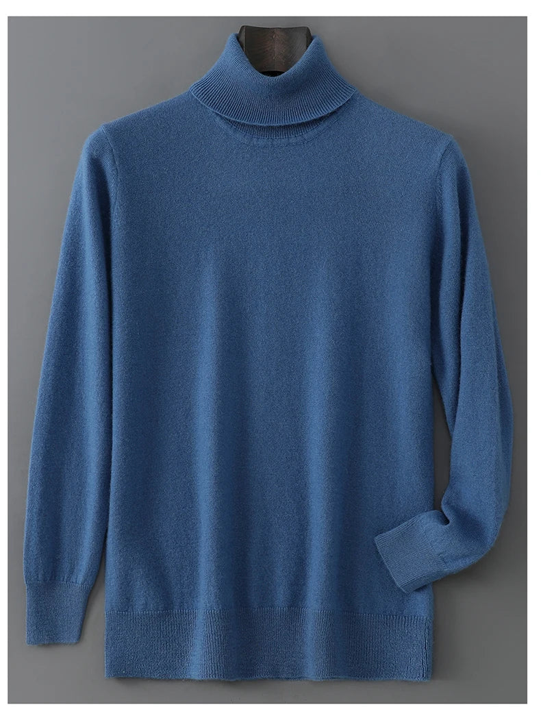 Men's 100% Pure Wool Pullover Sweater For Autumn Winter High Collar Knitted Long Sleeved Loose Solid Color Casual Simple Warmtop