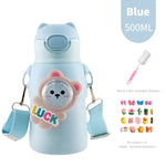 400/500ML Kids Water Bottle Cartoon Dinosaur Thermos Mug Baby Duck Billed Straw 316 Stainless Steel Vacuum Flasks Thermos Bottle