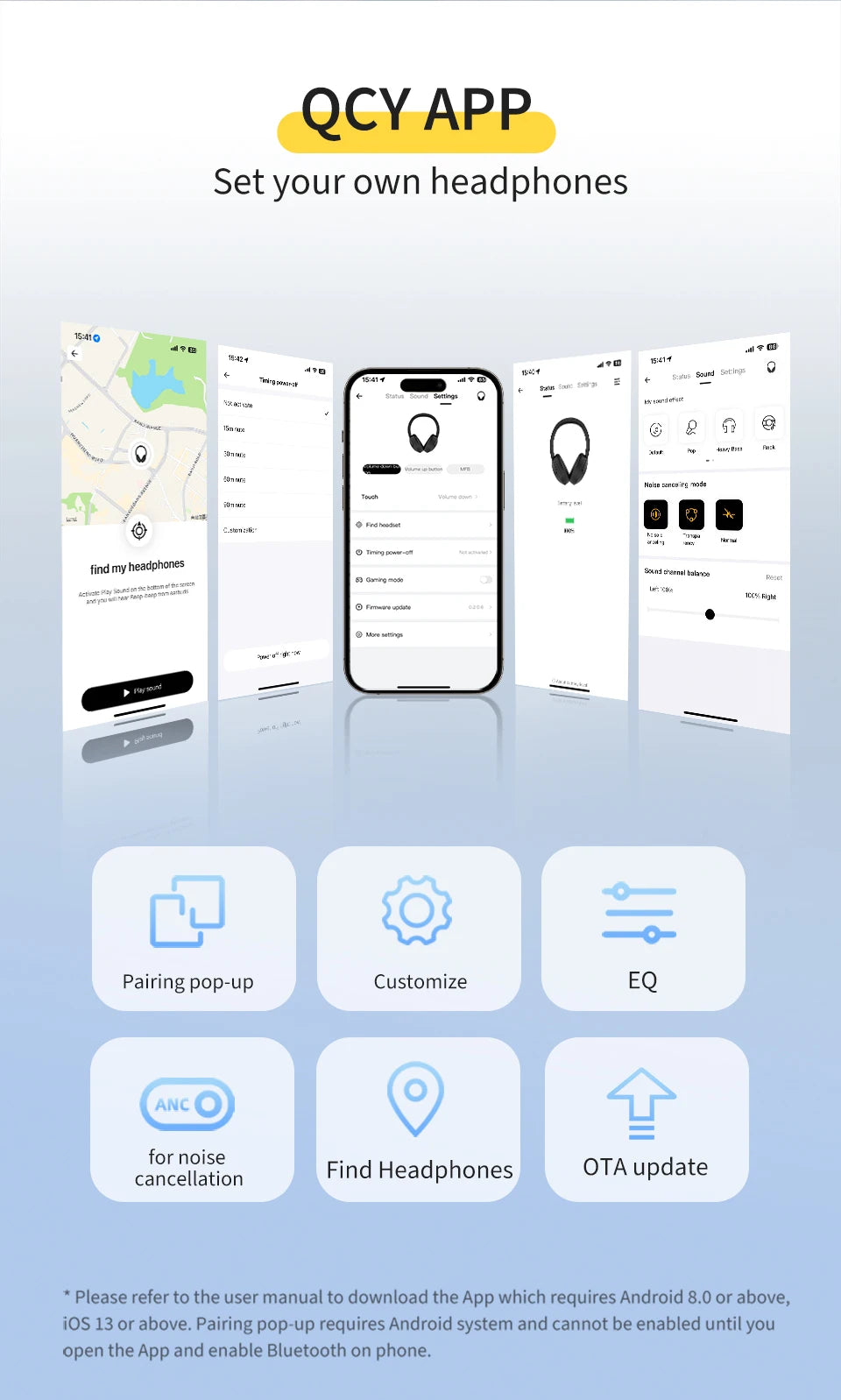 QCY H3 Lite ANC Wireless/Wired Headphones Bluetooth 5.3 Foldable Over Ear Headset HIFI Sound 60H Playtime Earphones Dual Connect