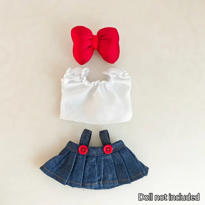 For Korea Kpop Exo Labubu Idol Dolls Jean Dress Big Bowknot Doll Clothes Kids Gift 15-17cm Cute Mini Clothes Doll Accessories