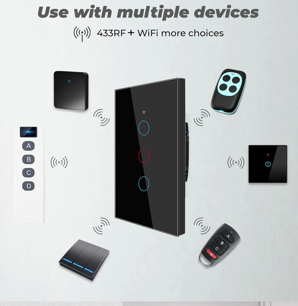 Tuya WiFi Touch Wall Smart Switch 1/2/3 Gang Light Switch Without Neutral Line Smart Life APP Control Support Alexa Google Home