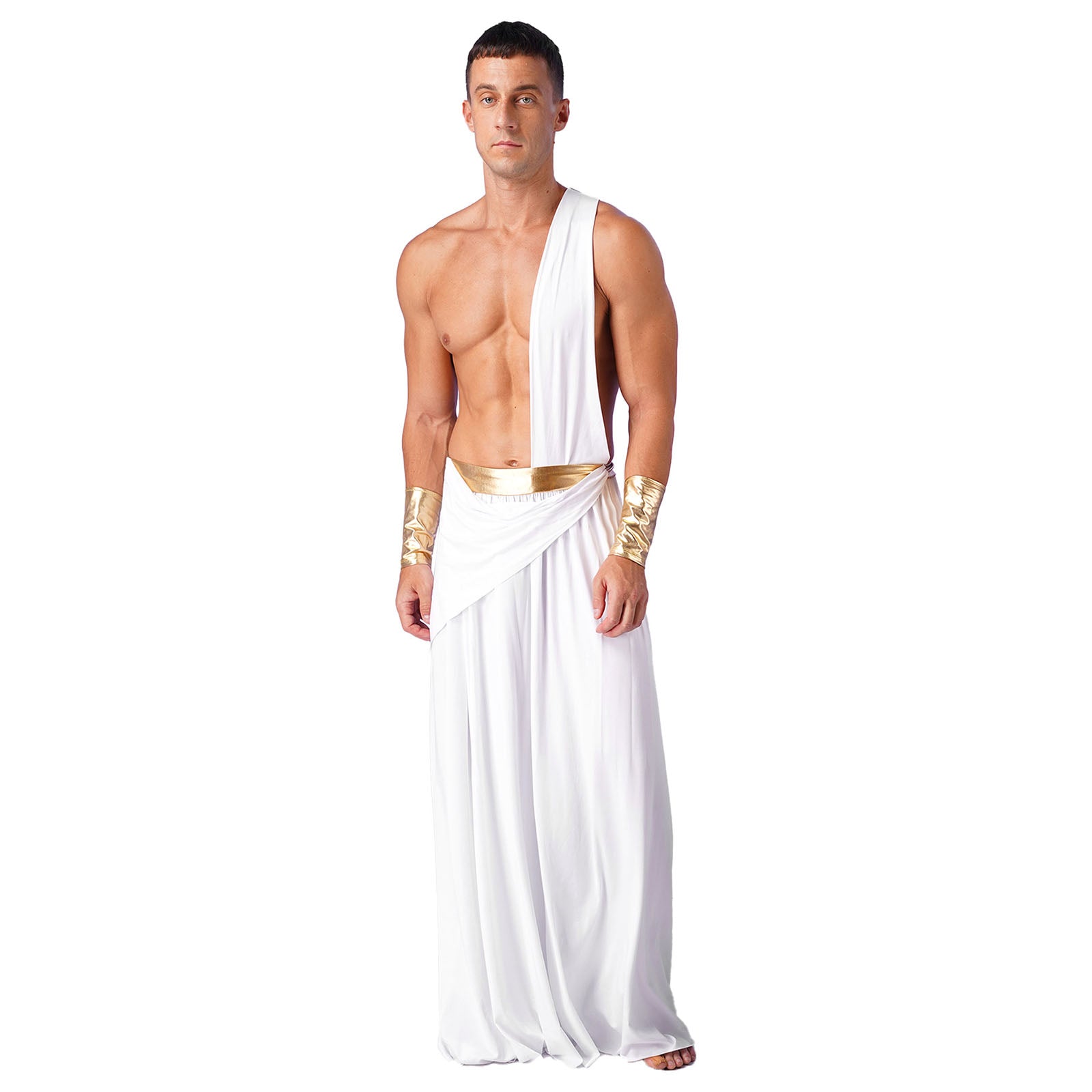 Mens Ancient Greek God Toga Gladiator Costumes Roman Emperor One Shoulder Sleeveless Robe Halloween Medieval Warrior Outfits