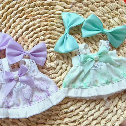 For 15/17cm Labubu  Plush Doll's   Bow Dress  Clothes  Outfit Doll Accessories