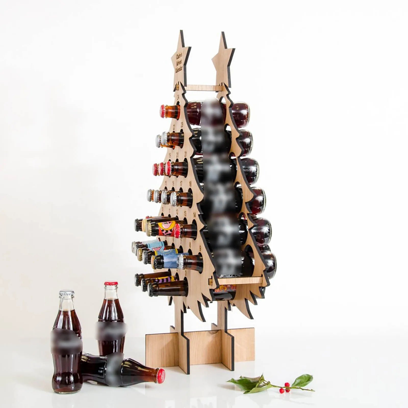Christmas Countdown Wine Rack Wooden Christmas Tree Shaped Bottle Holder Festive Decor Ornament Craft Accessory