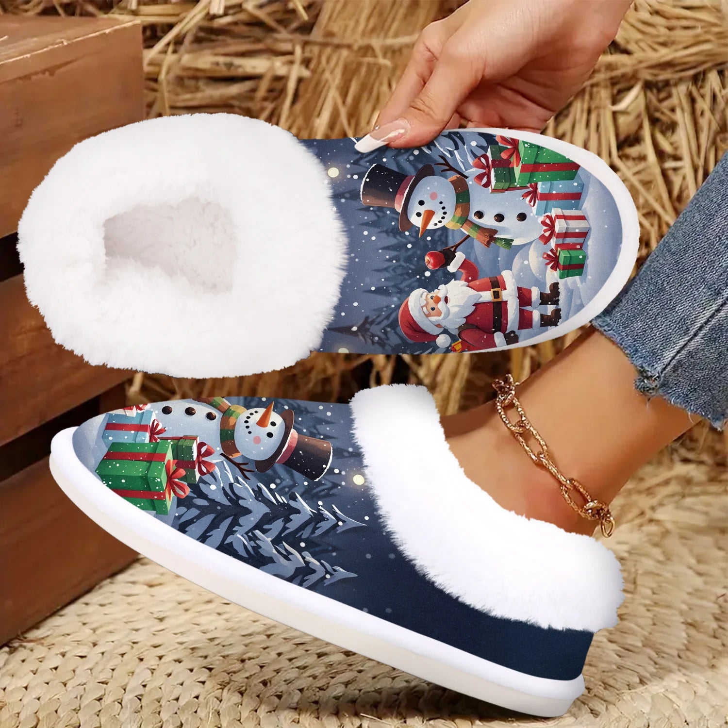 Christmas Present, Cute Santa Claus&Snowman Indoor/Outdoor Slippers, Soft House slippers,Warm Bedroom Slippers