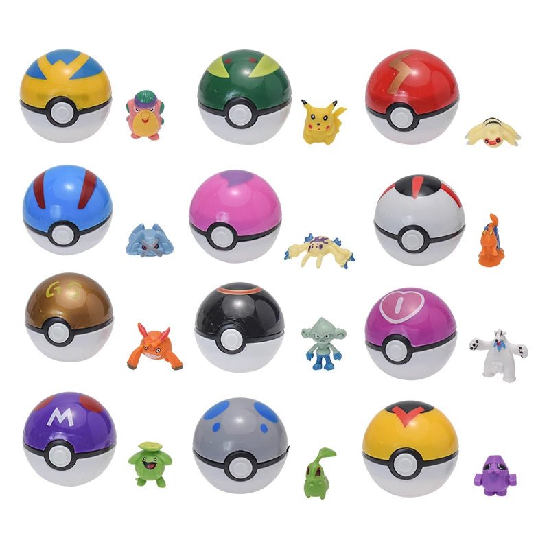 12Pcs/Set Pokemon Poke Ball Figure Toys Anime Pikachu Pocket Monster Pet Elf PVC Figurine Action Collection Model Dolls Gifts