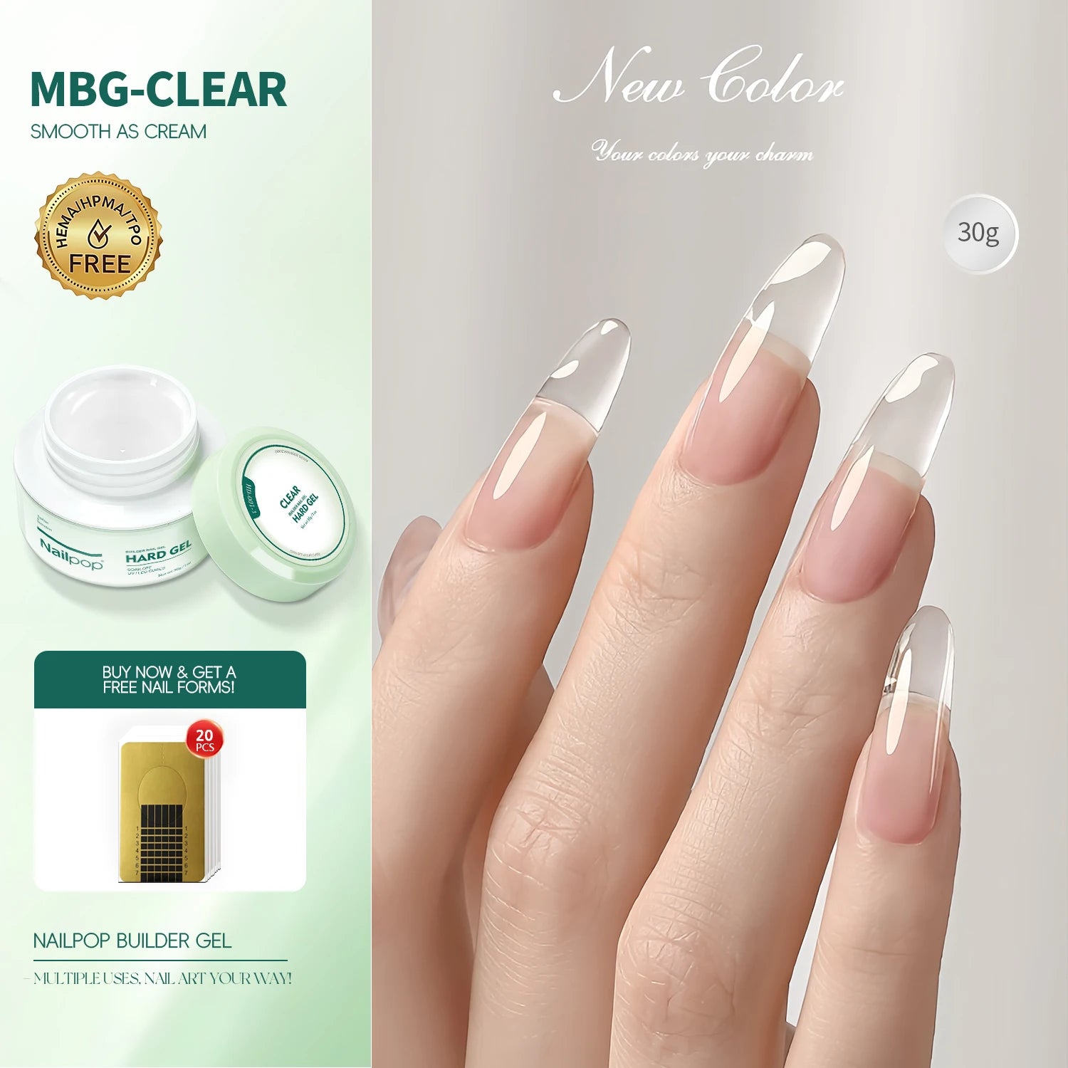 Nailpop Professional Builder Gel UV Hard Gel for Nail Strengthen Quick Building Long Lasting Soak Off Extension Gel 30/100g