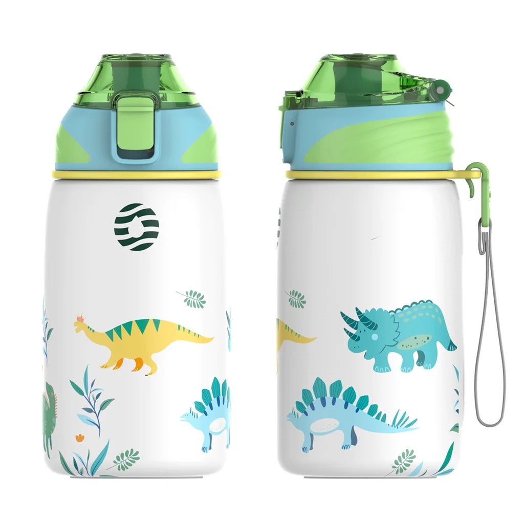 Fjbottle Kids Water Bottle Stainless Steel 400ml,1-Click Opening, BPA-Free Leak-proof Thermos Bottle, Cartoon Water bottle