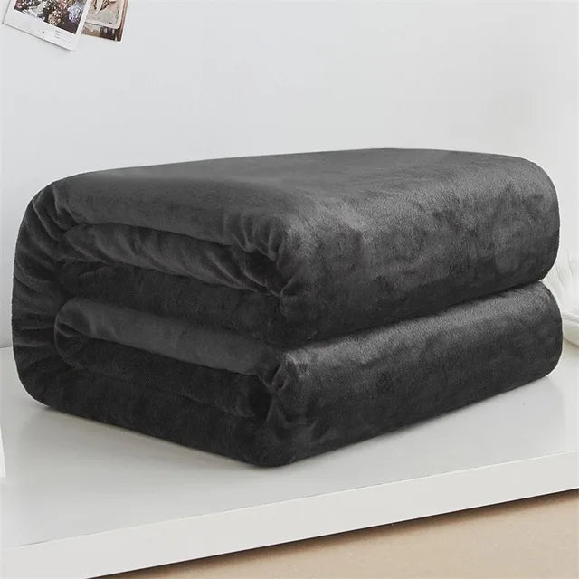 Spring Winter Winter Flannel Blanket Fluffy Warm Soft Sofa Cover Bedspread Solid Blue Black Coral Fleece Plush Blankets For Beds
