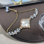 Diamond Set Color Light Luxury Drawstring Watch Exquisite Small Pearl Clover Drawstring Style Quartz Women's Watch