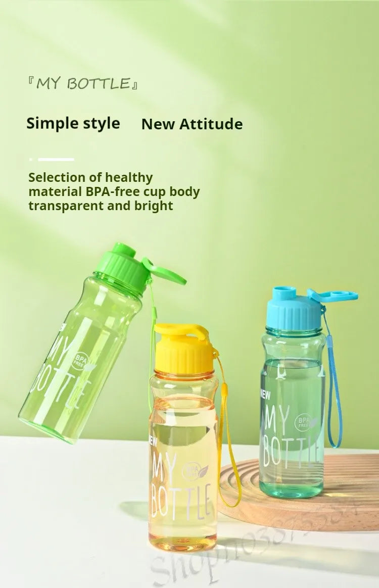 550ml Plastic Water Bottle Portable Sports Cup With Anti Drop Rope Outdoor Water Container Color Transparent Pet Flip Cover