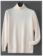 Men's 100% Pure Wool Pullover Sweater For Autumn Winter High Collar Knitted Long Sleeved Loose Solid Color Casual Simple Warmtop