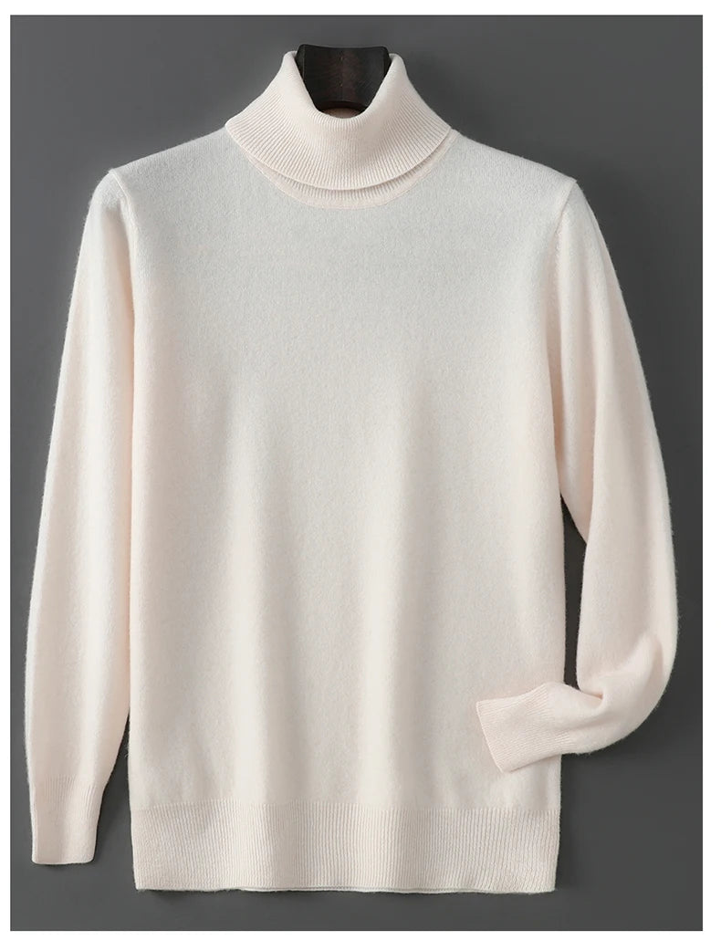 Men's 100% Pure Wool Pullover Sweater For Autumn Winter High Collar Knitted Long Sleeved Loose Solid Color Casual Simple Warmtop