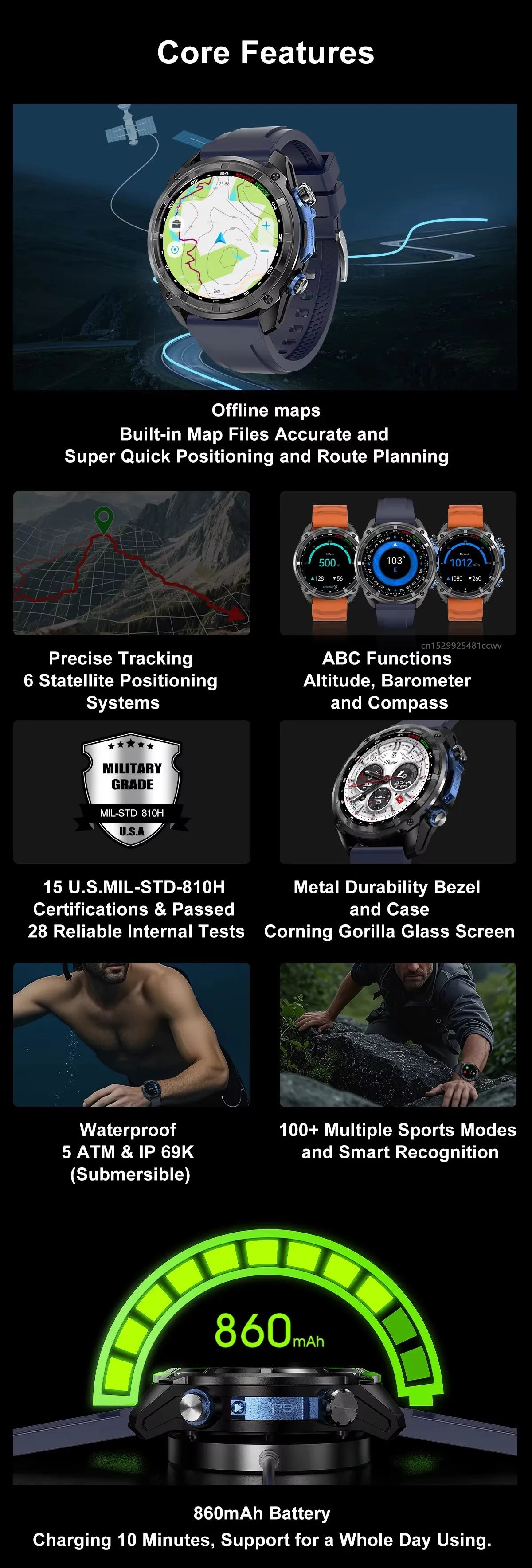 Military Smart Watch DT G1 GPS Track Compass Altimeter Bluetooth Calling 860mAh Battery DTG1 Men Outdoor Sports SmartWatch