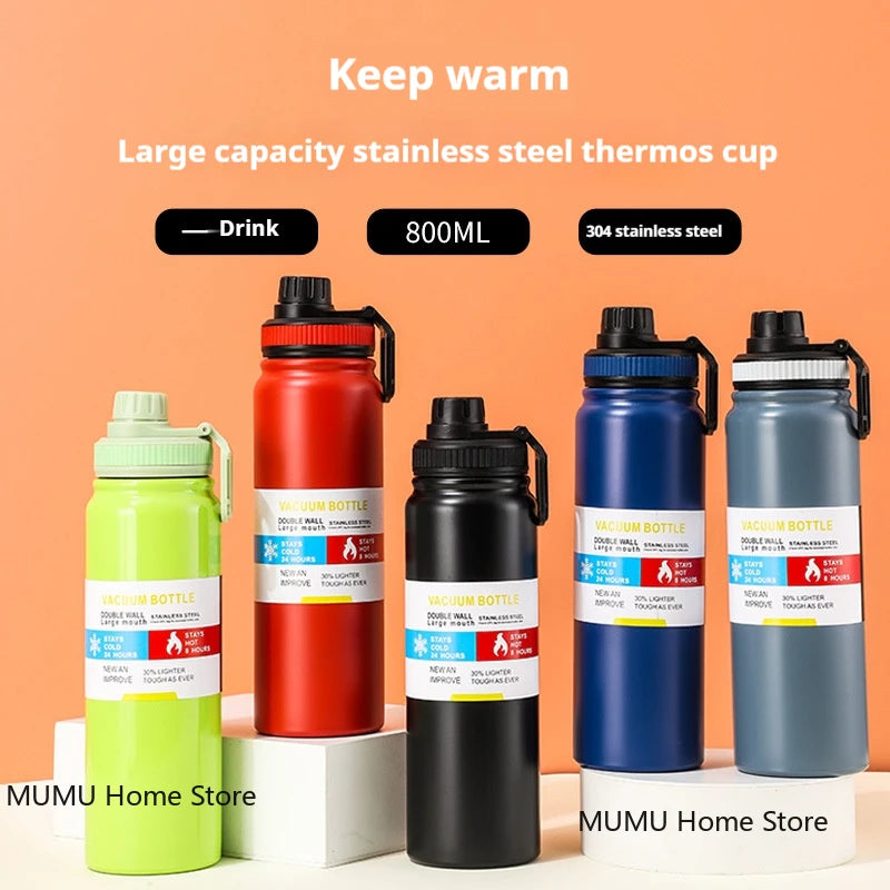 600/800/1000ML Outdoor Thermos Water Bottle Stainless Steel Insulated Cup Keeps Cold and Heat Thermal Mug Travel Vacuum Flasks