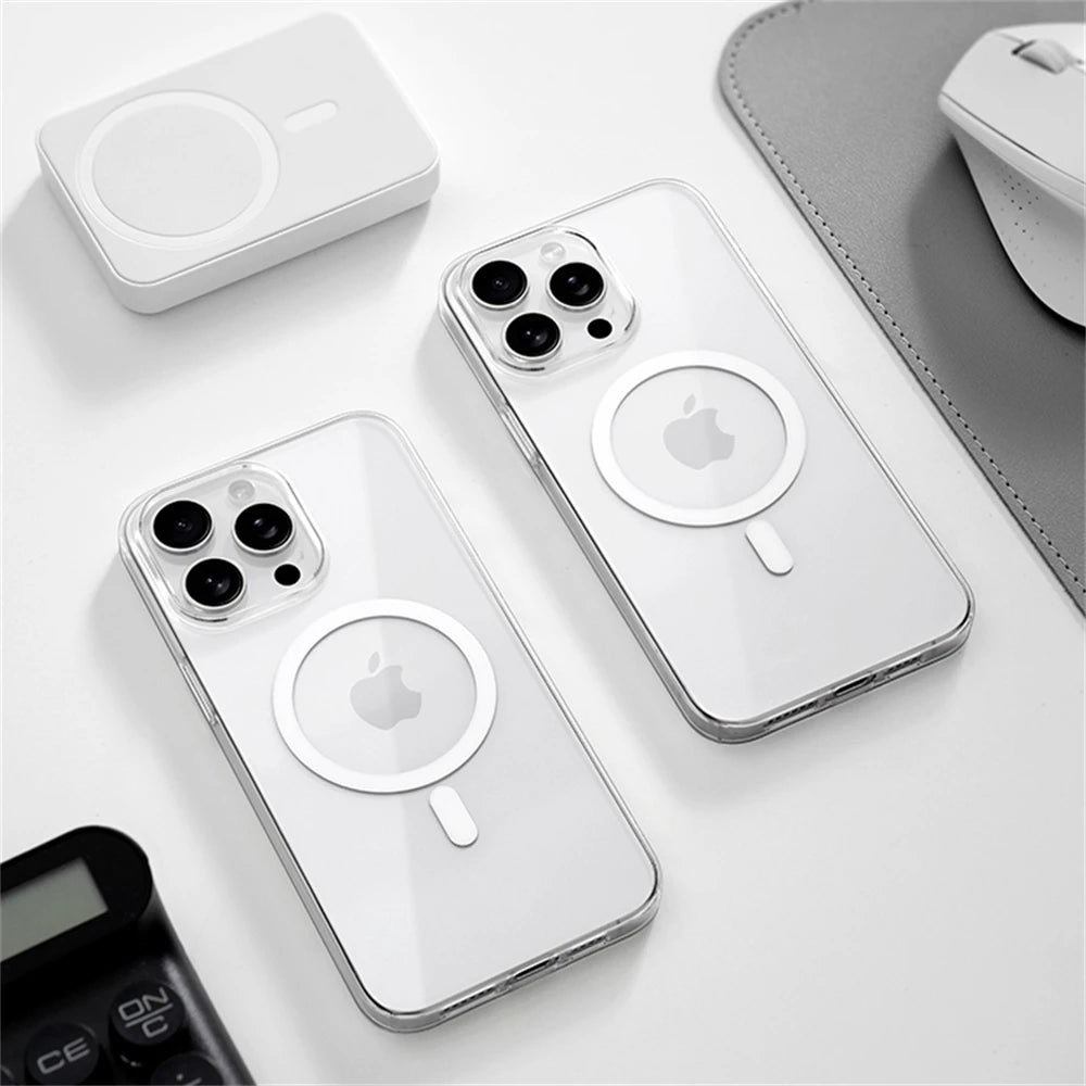 Ultra Thin Hard PC HD Transparent Magnetic Case For iPhone 17 Pro Max 16 15 14 Plus 13 12 Magsafe Wireless Charge Clear Cover