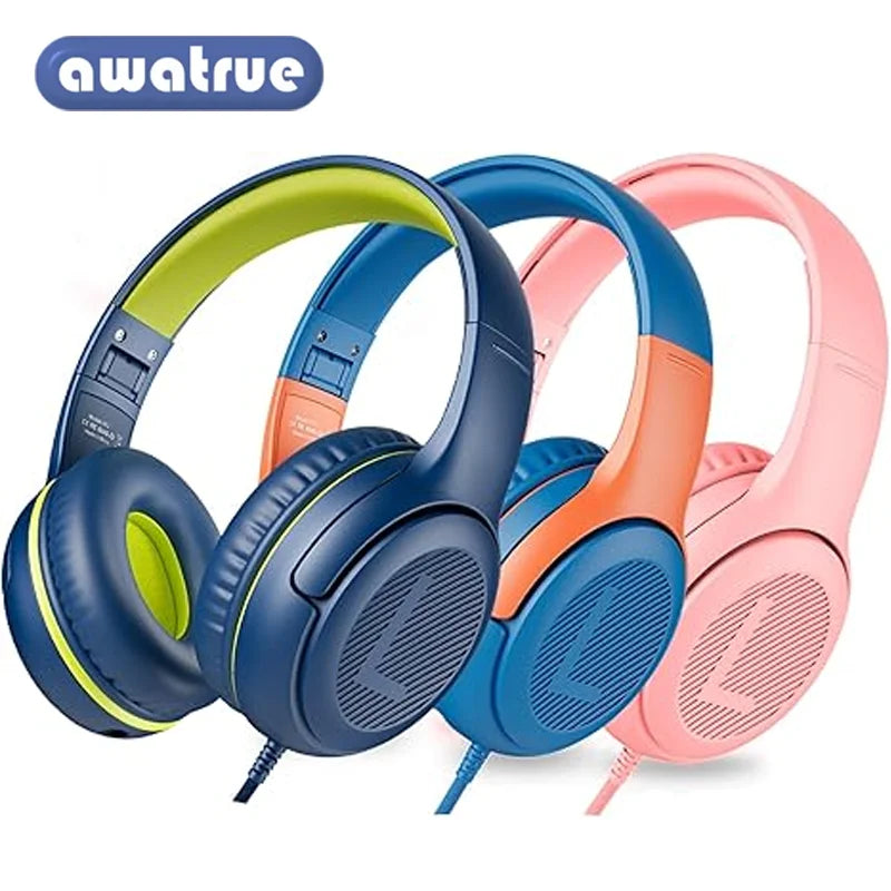 1/2/3Pcs AWATRUE AT2 Kids Headphones Wired Toddler Headsets with Mic Over-Ear Headphone Foldable on-Ear Design for PC,Laptop