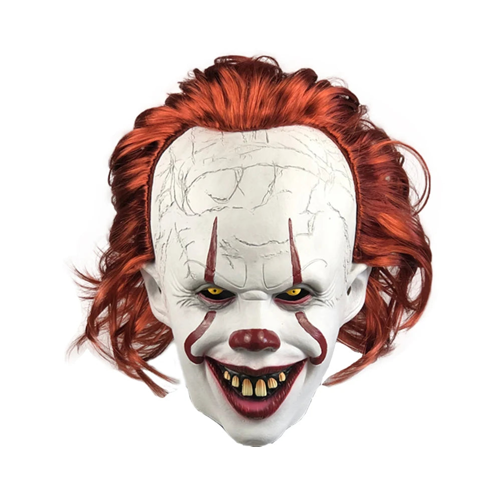 Horror Pennywise Joker Mask Cosplay Scary Creepy Evil Demon Clown Killers Latex Helmet Halloween Carnival Party Costume Props