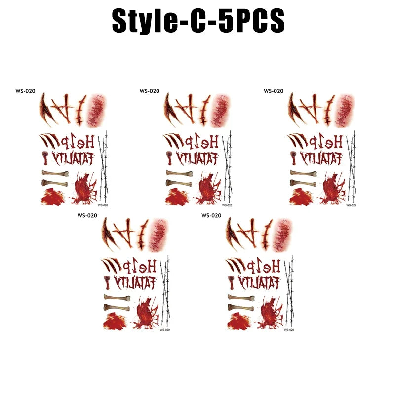 Horror Realistic Fake Bloody Wound Stitch Scar Scab Waterproof Temporary Tattoo Sticker Halloween Masquerade Prank Makeup Props