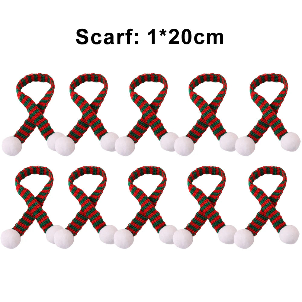 Mini Santa Knitted Hat & Scarf Small Christmas Costume for Cat Rabbit Doll Lollipop Bottle Cap DIY Xmas Party Dinner Decoration