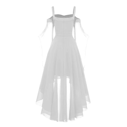 Halloween Witch Cosplay Costumes Women Casual Plus Size Cold Shoulder Dress Solid Color Chiffon Butterfly Sleeve Gothic Dress