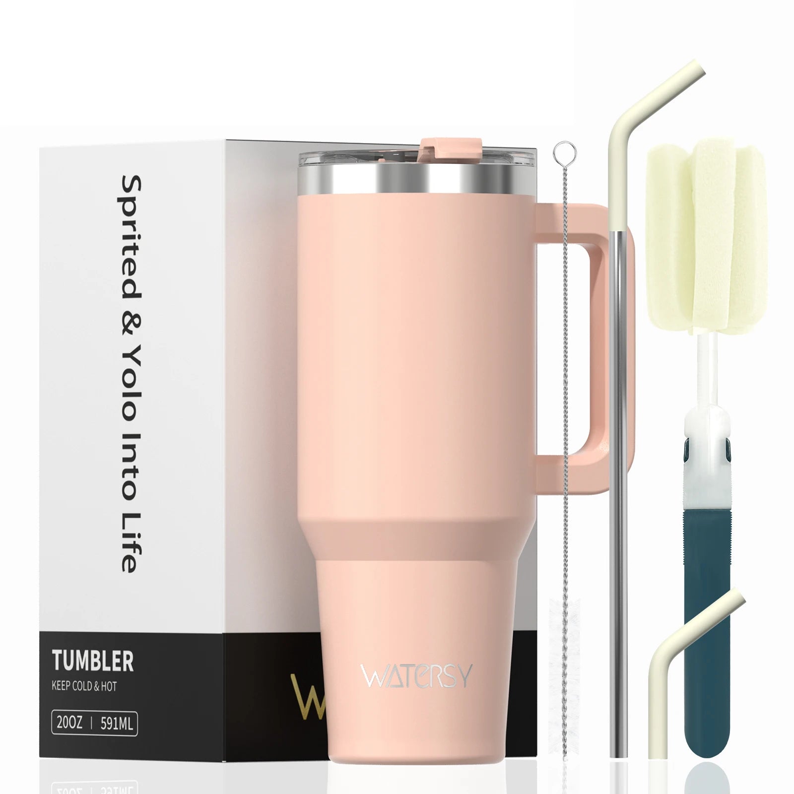 591ml Stainless Steel Insulated Cup 20oz Tumbler with Handle and Straw Keep Cold and Hot Thermal Mug Portable Car Travel Mug