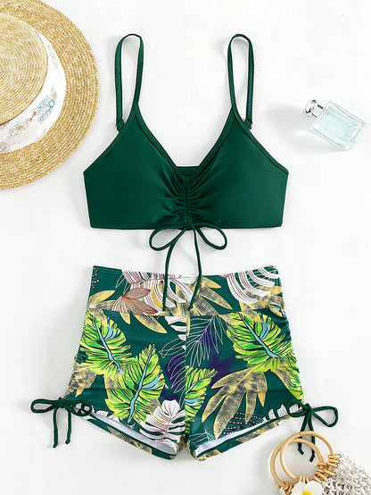 2025 High Waist Drawstring Front Bikini Set – Women's Swimsuit Swimwear Beachwear