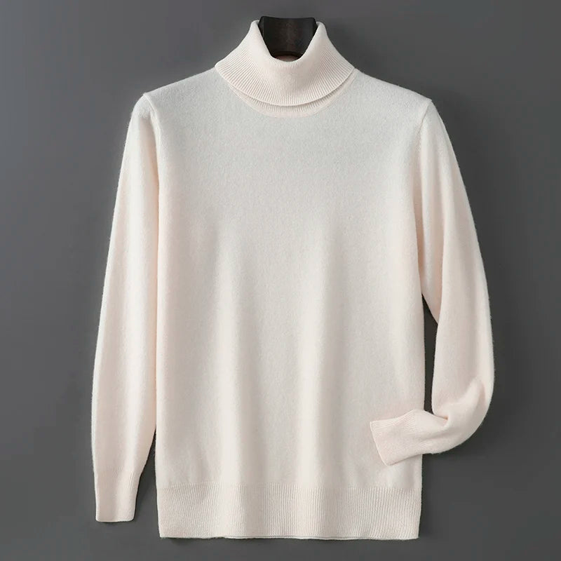 Men's 100% Pure Wool Pullover Sweater For Autumn Winter High Collar Knitted Long Sleeved Loose Solid Color Casual Simple Warmtop