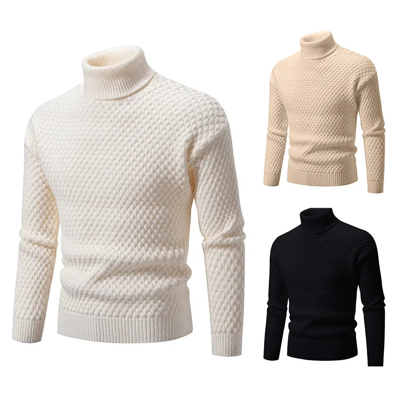 2025 Autumn Winter Turtleneck Sweater Men Slim Fit Knit Pullovers Fashion Warm Casual knitted Sweater Mens Long Sleeve Pullovers