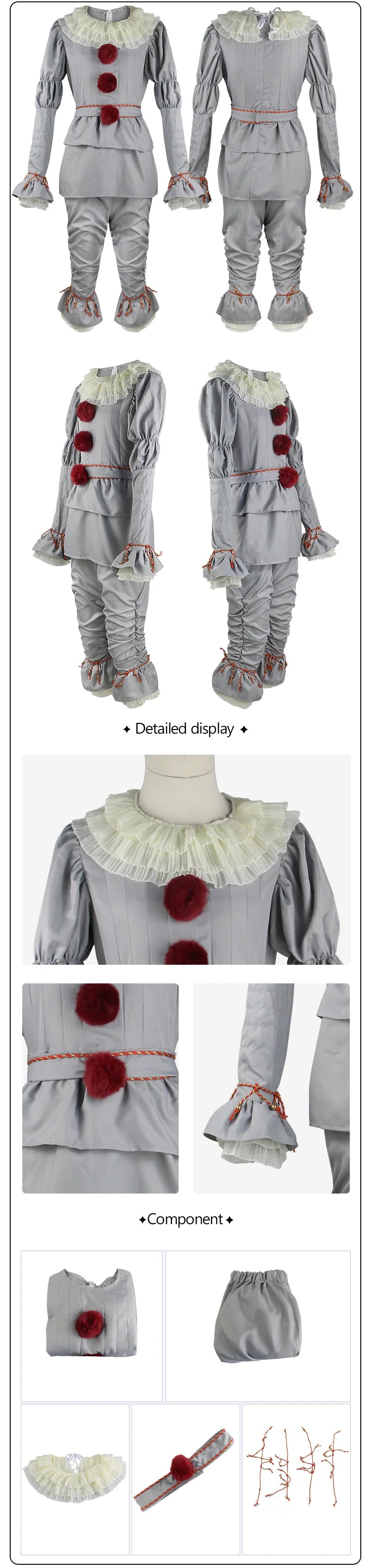 Movie Cosplay Pennywise Clown Cosplay Costume Halloween Adult Carnival Party Stage Performance Villain Vintage Clothing Set