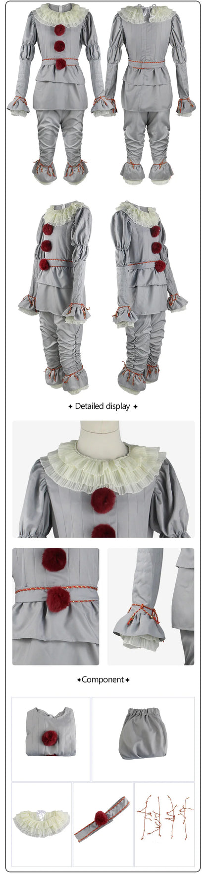 Movie Cosplay Pennywise Clown Cosplay Costume Halloween Adult Carnival Party Stage Performance Villain Vintage Clothing Set