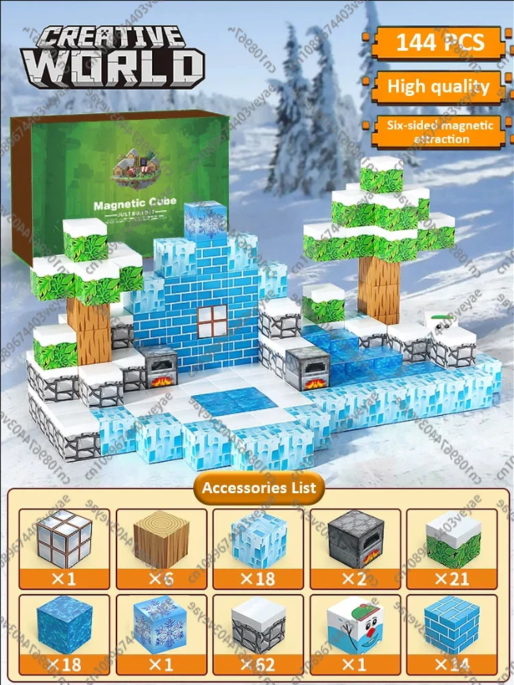 Magnetic Building Blocks Mine World Magnet Cube Set for Boy Girl Kid Age 3+ DIY Model Children STEM Educational Sensory Toy