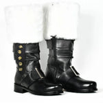 Christmas Santa Claus Boots Men Cosplay New Year Red Black Leather Shoes White Plush Cuffs Foot Halloween Xmas Winter Boots