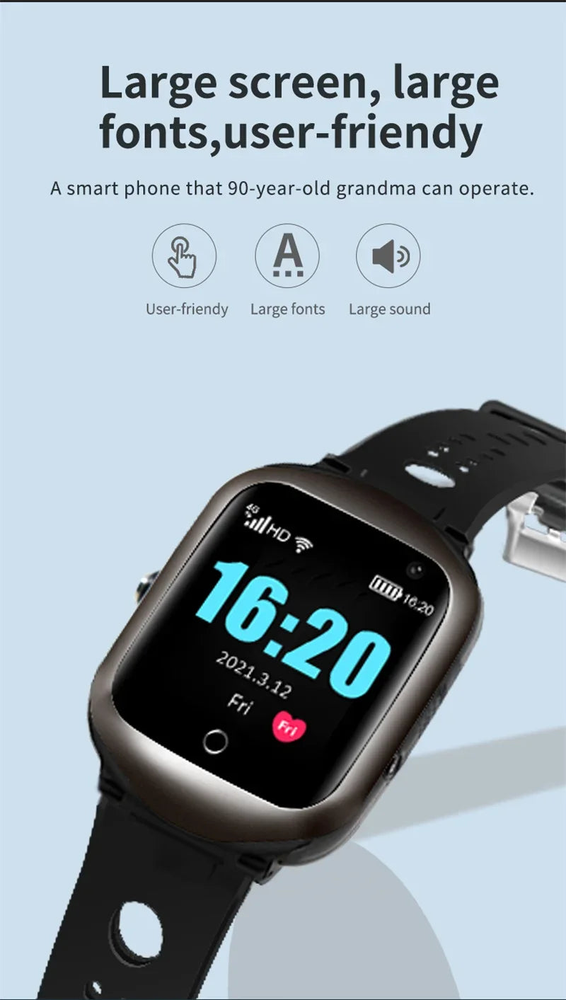 4G Elderly Smart Watch GPS Tracker Video Call SOS Heart Rate Monitoring IOS Android GPS+WIFI+LBS Positioning Smart Clock FA66S