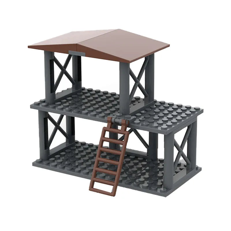 WW2 Military Army Soldiers World War 2 Military Base Observation Tower Model Assemble Building Blocks Bricks Children's DIY Toys