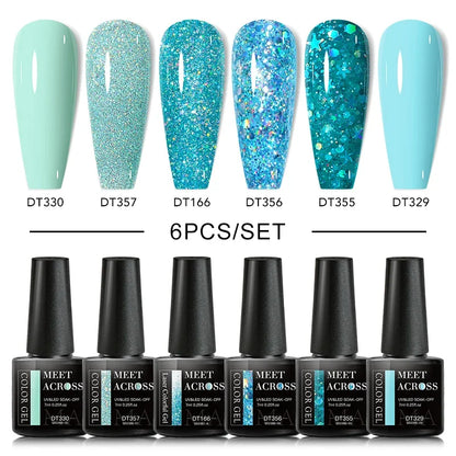 MEET ACROSS 6Pcs Gel Nail Polish Set Pink Red Green Macaron Color Manicure Kit For Nails UV Gel Nail Art Varnish Nail Supplies