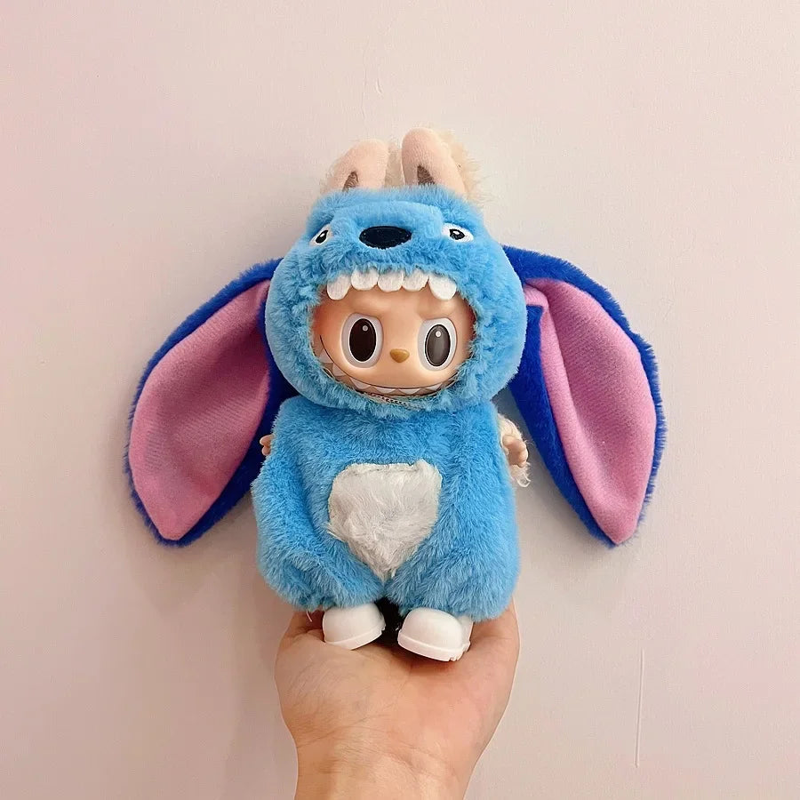 2025 New 17cm Blind Box Labubu Costume Cosplay Changeable Handmade Frog and Pig Plush Set Skirt Labubu Doll Costume