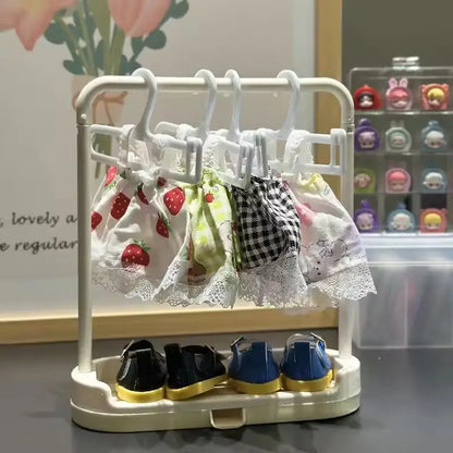 20cm Bjd Doll Clothes Storage Rack Shoe Display Rack Doll Mini Labubu Clothes Hanger Storage Box Clothes Support Rack Kids Gift