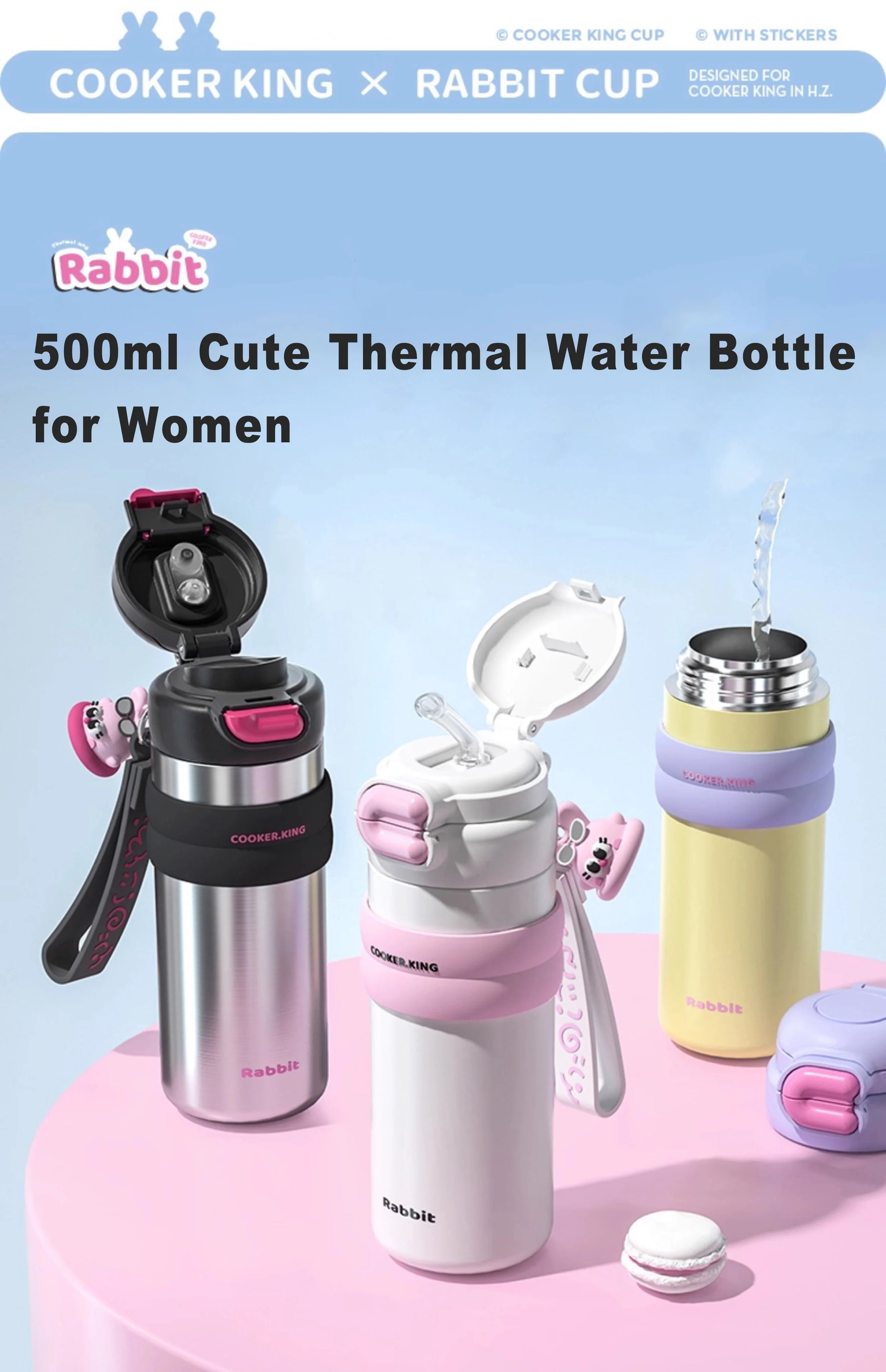COOKER KING 500ml Stainless Steel Vacuum Insulated Water Bottle for Women, Leak-Proof Thermal Flask, Portable Travel Tumbler