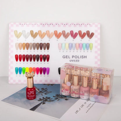 JR10pcs 12ml gel nail polish set Including Red Pink Nude Gel Polish Kit UV LED Soak Off Polish Home DIY top coat base coat gifts