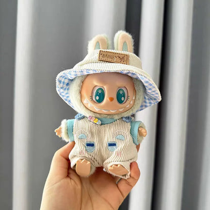 For 15cm cute mini labubu clothes  Kawaii Cartoon Bib Pants  With matching shoes Labubu Accessories