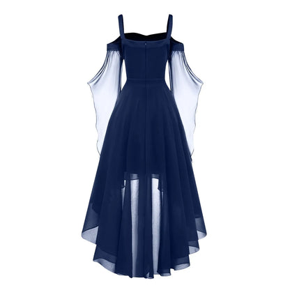 Halloween Witch Cosplay Costumes Women Casual Plus Size Cold Shoulder Dress Solid Color Chiffon Butterfly Sleeve Gothic Dress