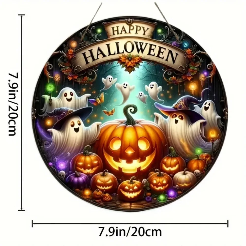 2D Retro Halloween Pumpkin Circular Wooden Sign, Suitable for Home, Caf É, Bar, Porch, Yard, Party, Holiday Decoration, Gifts