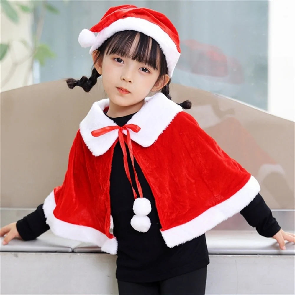 Christmas Shawl Performance Clothing Santa Claus Christmas Cloak Children's and Adults Christmas Cloak Velvet Christmas Costume