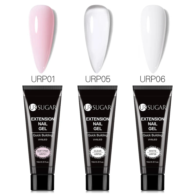UR SUGAR 15ml Extension Gel Nail Polish Bright Nude White Clear Semi Permanent UV Hard Gel Nails Finger Prolong Gel Varnish Set