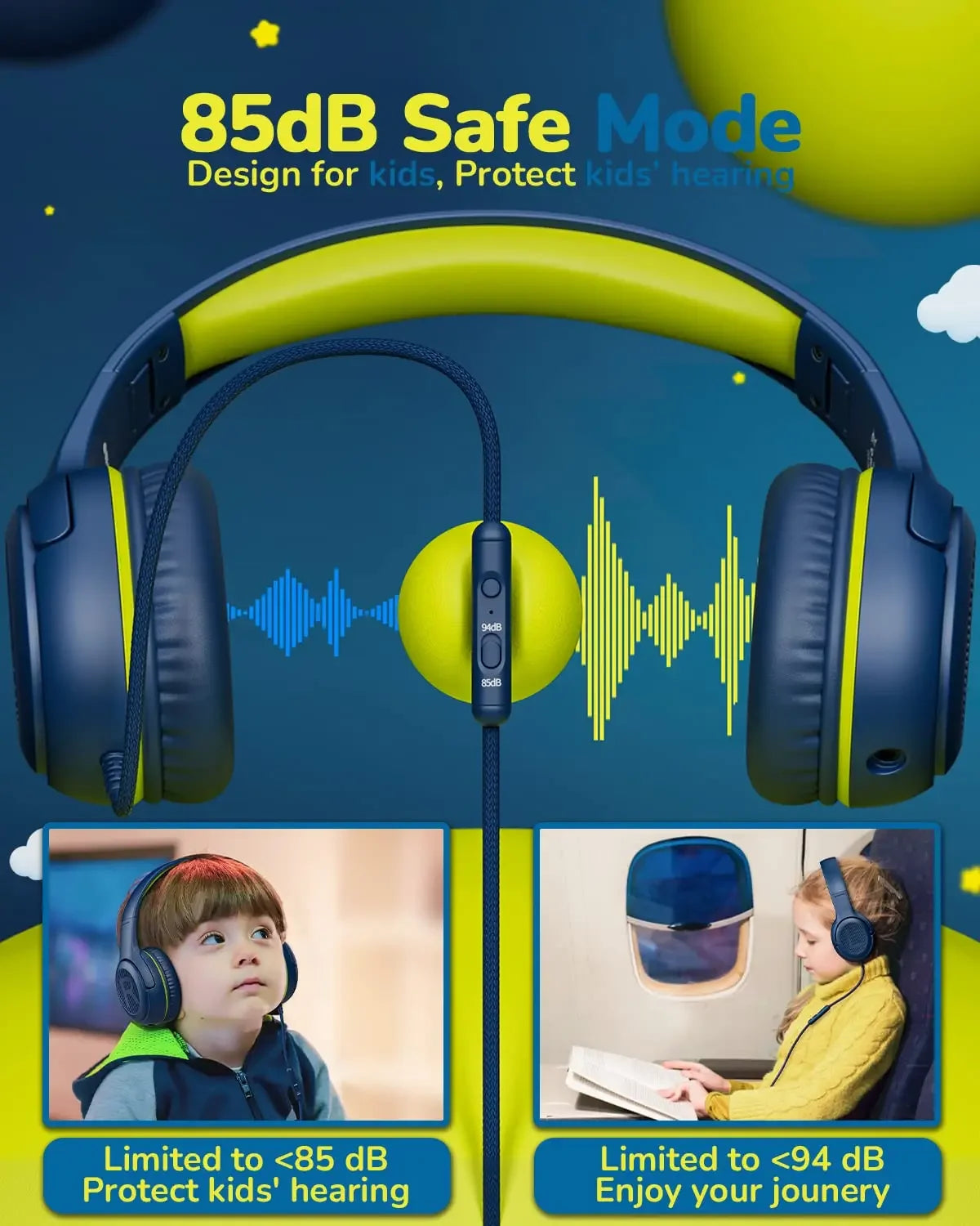 1/2/3Pcs AWATRUE AT2 Kids Headphones Wired Toddler Headsets with Mic Over-Ear Headphone Foldable on-Ear Design for PC,Laptop