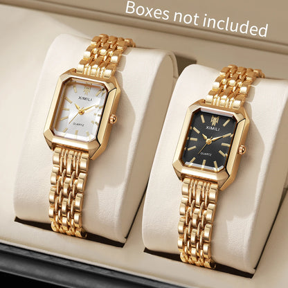 1/2/4PCS Fashion Rectangle Women Quartz Watches Stainless Steel Band Wristwatches for Girls Clock Reloj Mujer（Without Box）