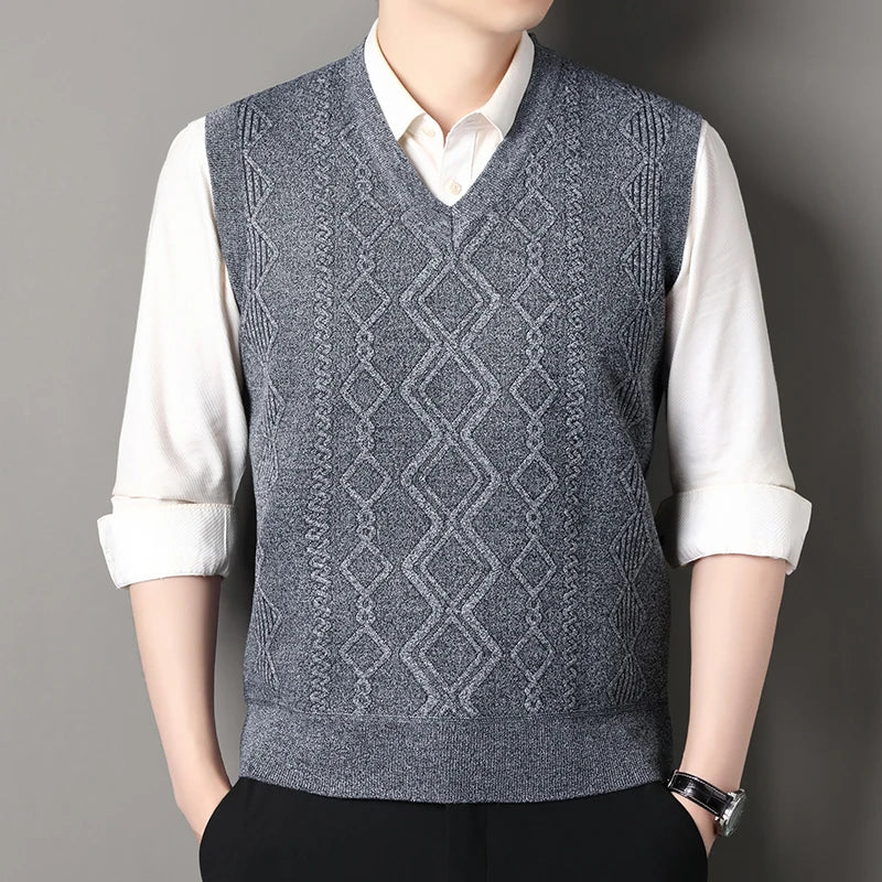 Cardigan Sweater Vests Men Autumn Winter Fleece Knitted Waistcoat Argyle Plaid Smart Causal Fashion Knit Sleeveless Sweater Vest