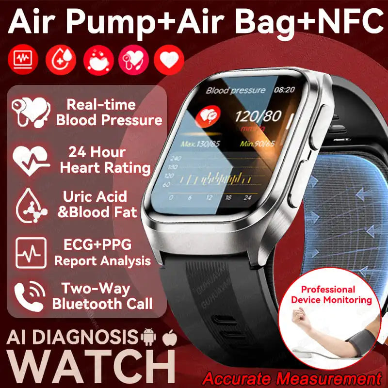 2025 AI Diagosis ECG Health Smart Watch Men Blood Pressure Lipid Uric Acid NFC Air Pump Airbag Health Smartwatches Women For IOS